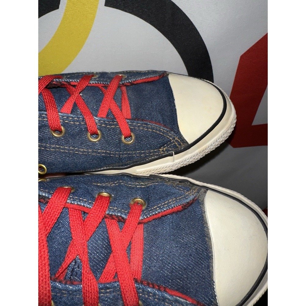 Converse NeeHi Calf High USA Made Denim Fold Plaid Sneaker Size 8 Chuck Taylor - Picture 3 of 8